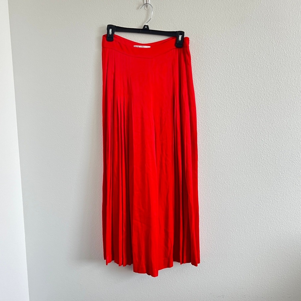 Zara Red High Rise Wide Leg Satin Pleated Culottes M Flowy Tomato Girl Summer